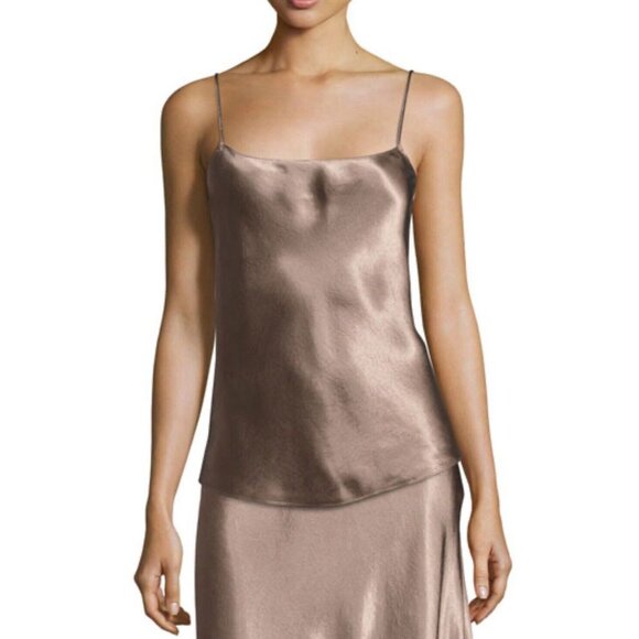 Vince Satin Camisole Taupe Cami Sleeveless Top Brown Size L - Picture 1 of 8